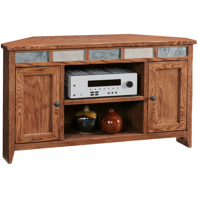 Evanston Antique Oak 50 Inch Corner Console 4 Evanston Antique Oak 50 Inch Corner Console - Image 2