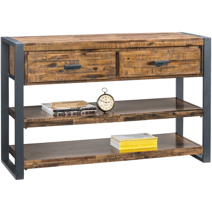 Loftworks Distressed Brown 2 Drawer Console Table 4 Loftworks Distressed Brown 2 Drawer Console Table - Image 2