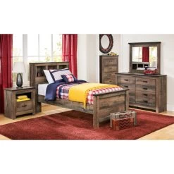 Trinell Rustic Plank Twin Bookcase Bed 7 Trinell Rustic Plank Twin Bookcase Bed -furniture PASH443 2