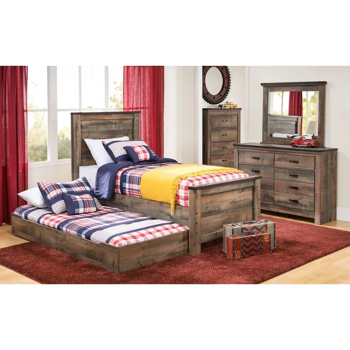 Trinell Rustic Plank Twin Panel Bed With Twin Trundle 4 Trinell Rustic Plank Twin Panel Bed With Twin Trundle - Image 2