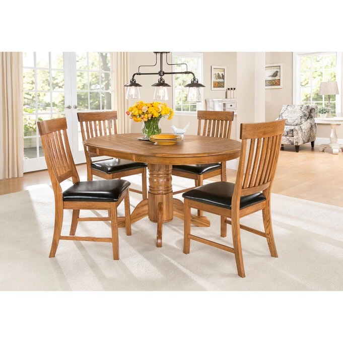 Jefferson Chestnut 5 Piece Slat Back Pedestal Set 4 Jefferson Chestnut 5 Piece Slat Back Pedestal Set - Image 2