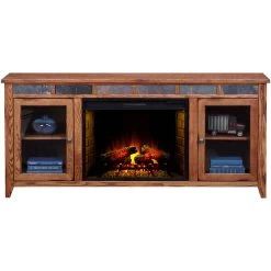 Evanston Antique Oak 72 Inch High Boy Fireplace Console