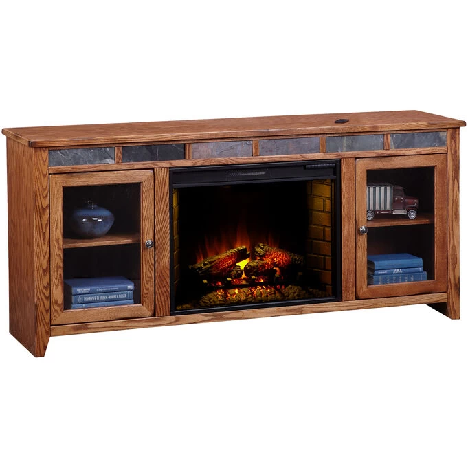 Evanston Antique Oak 72 Inch High Boy Fireplace Console 4 Evanston Antique Oak 72 Inch High Boy Fireplace Console - Image 2