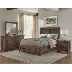 Patches Gray Brown Queen Panel Bed -furniture QK1017665 DAVI LF1 RM