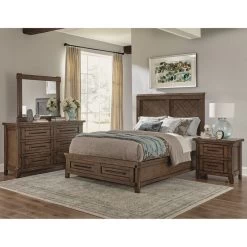 Patches Gray Brown Queen Panel Storage Bed -furniture QK1017666 DAVI LF1 RM