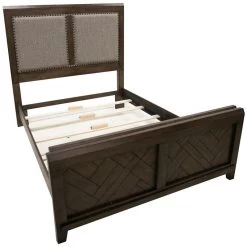 Patches Gray Brown Queen Upholstered Panel Bed