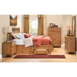 Sante Fe Rustic Oak Queen Panel Captains 4 Piece Room Group