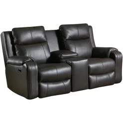 Contour Leather Fossil Reclining Console Loveseat