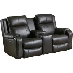 Contour Leather Fossil Power+ Reclining Console Loveseat