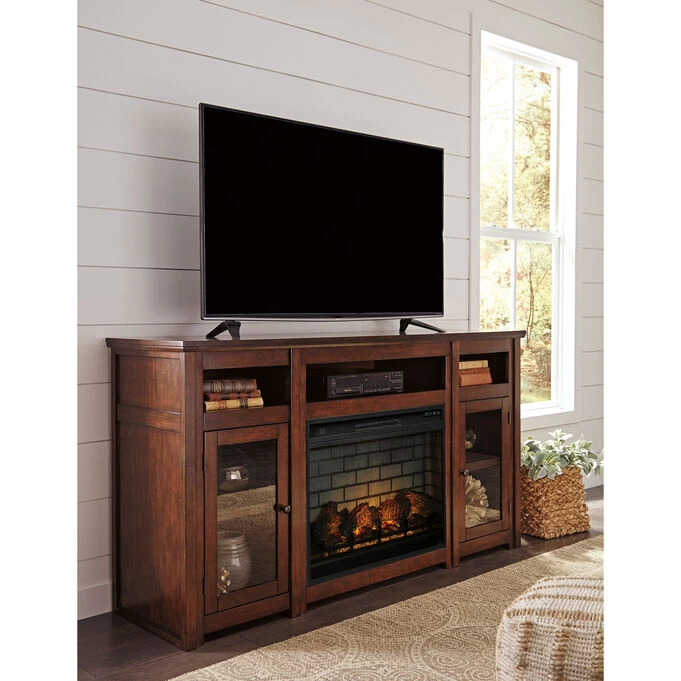 Harpan Reddish Brown 72 Inch Fireplace TV Stand 4 Harpan Reddish Brown 72 Inch Fireplace TV Stand - Image 2