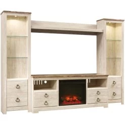 Willowton White 4 Piece Infrared Fireplace Entertainment Center