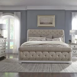 Abbey Park White Queen 4 Piece Upholstered Sleigh Bed