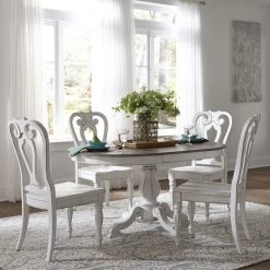 Magnolia Manor White 5 Piece Splat Pedestal Dining Set