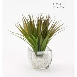 Permanent Botanicals Green Grass In Large Glass Cube