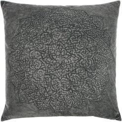 Elevated Chic Charcoal Velvet Embossed Medallion Pillow