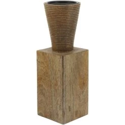 Collected Culture Brown 11 Inch Wood Geo Candle Holder -furniture QK1054157 SAGE ABL OL