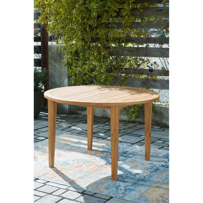 Janiyah Light Brown Outdoor Round Dining Table 4 Janiyah Light Brown Outdoor Round Dining Table - Image 2