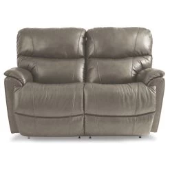 Trouper Leather Gray Power Plus Reclining Loveseat