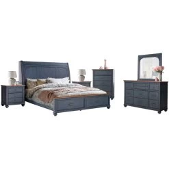Americana Corduroy Blue Queen 4 Piece Room Group