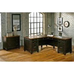 Winston Black Pedestal L Desk With Return