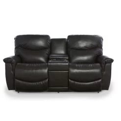 James Charcoal Leather Power Plus Reclining Console Loveseat