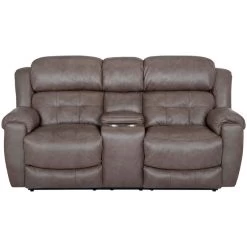 Talon Gray Leather Power Reclining Console Loveseat