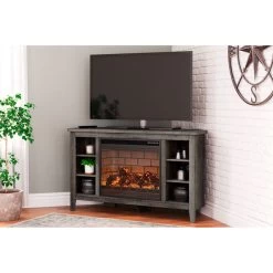 Arlenbry Gray Infrared Electric Fireplace Corner Console -furniture QK1084656 ASHL LF1 RM
